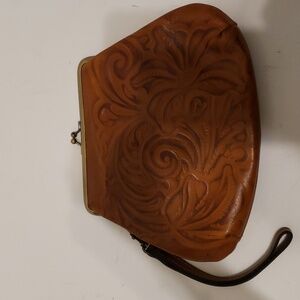 Patricia Nash Savena Cognac Tooled Leather Wristlet
